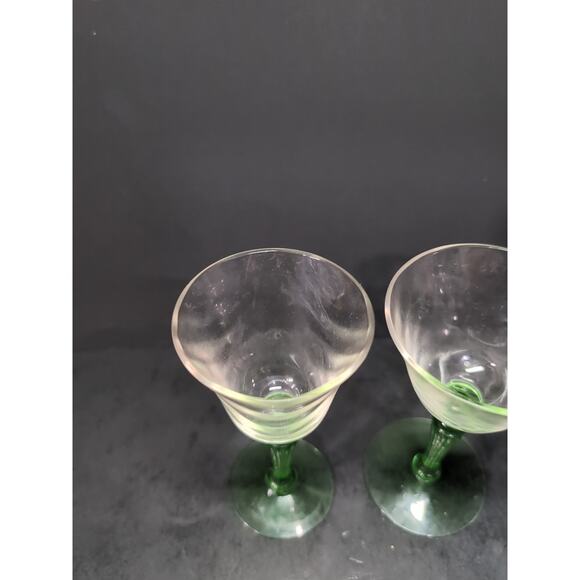 Tiffin Green Stem Cordials Festoon Optic Wine Uranium Vintage Stemware, Set of 2 - Picture 5 of 13